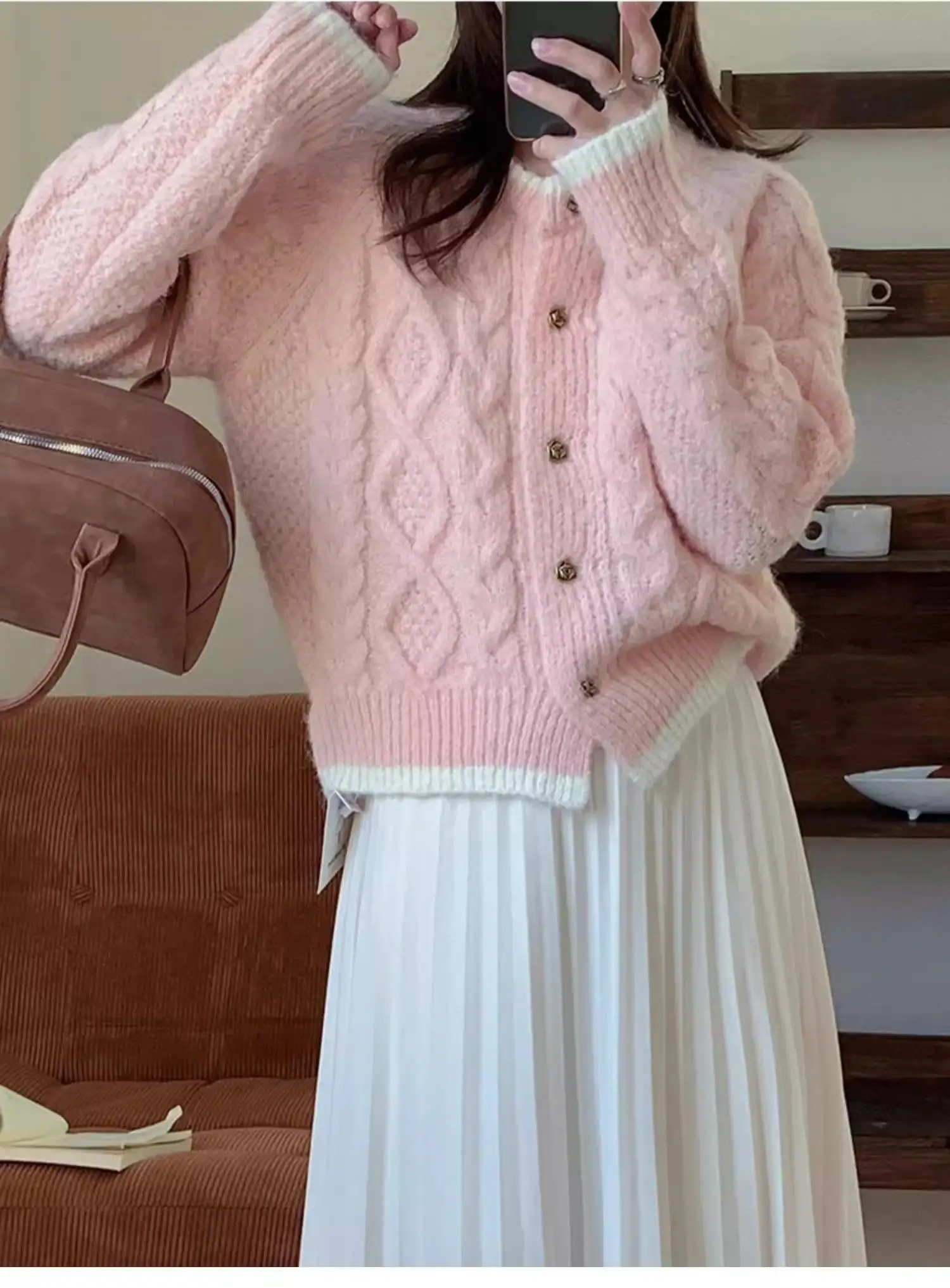 울 블루 크롭 꽈배기 가디건 상세 이미지 9