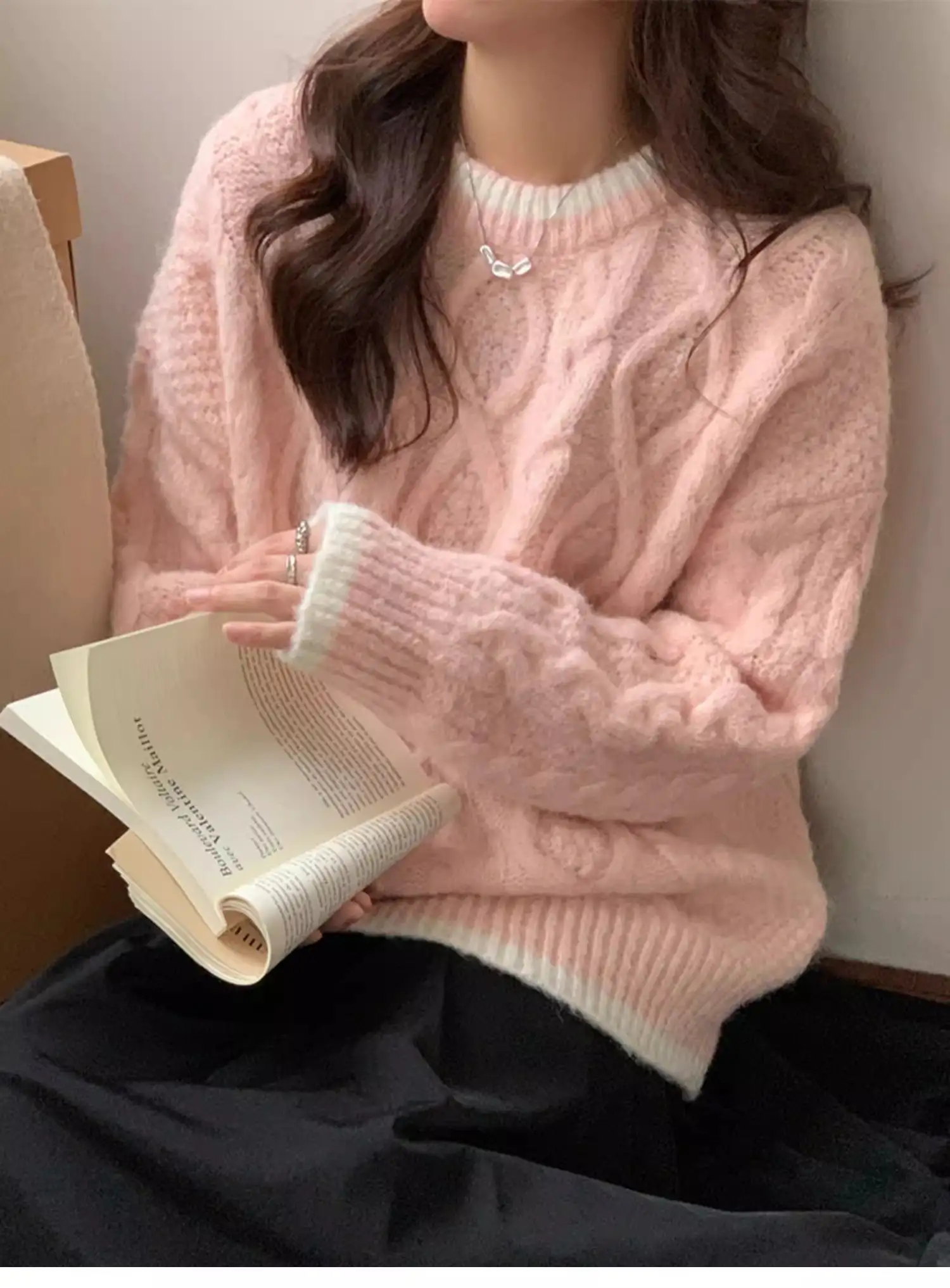 울 블루 크롭 꽈배기 가디건 상세 이미지 23