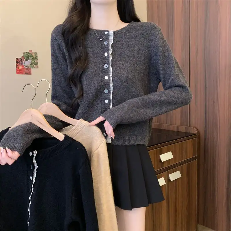 레이스 배색 가디건 상세 이미지 4