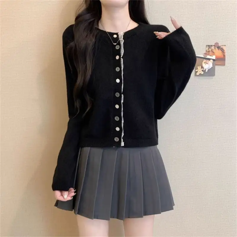 레이스 배색 가디건 상세 이미지 5