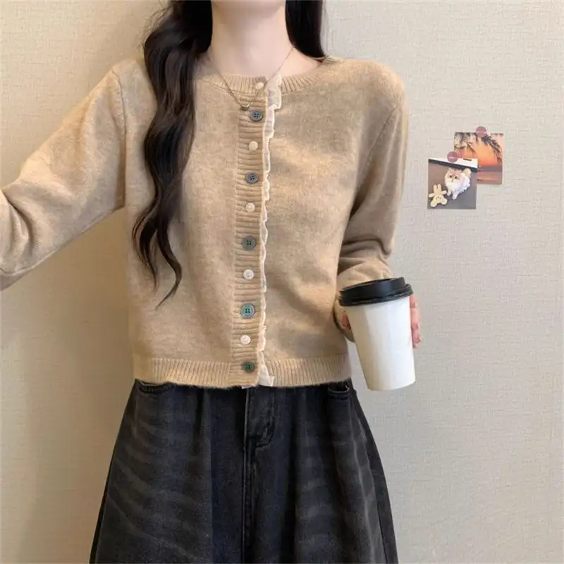 레이스 배색 가디건 상세 이미지 6