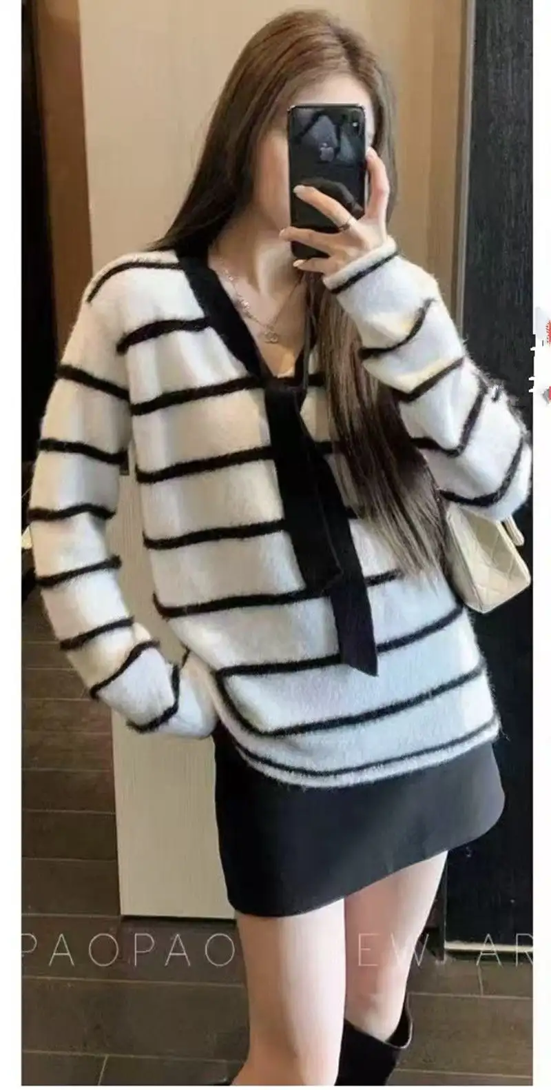 한국인기 레트로 스트라이프 가디건 상세 이미지 3
