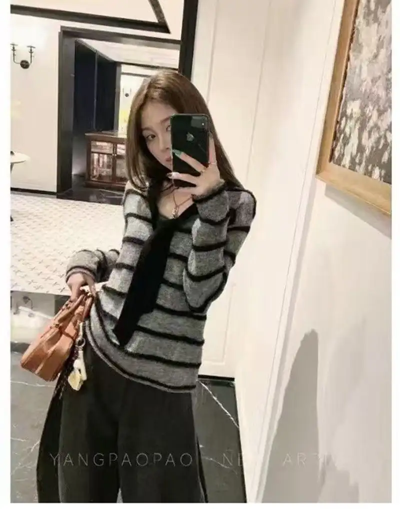한국인기 레트로 스트라이프 가디건 상세 이미지 4
