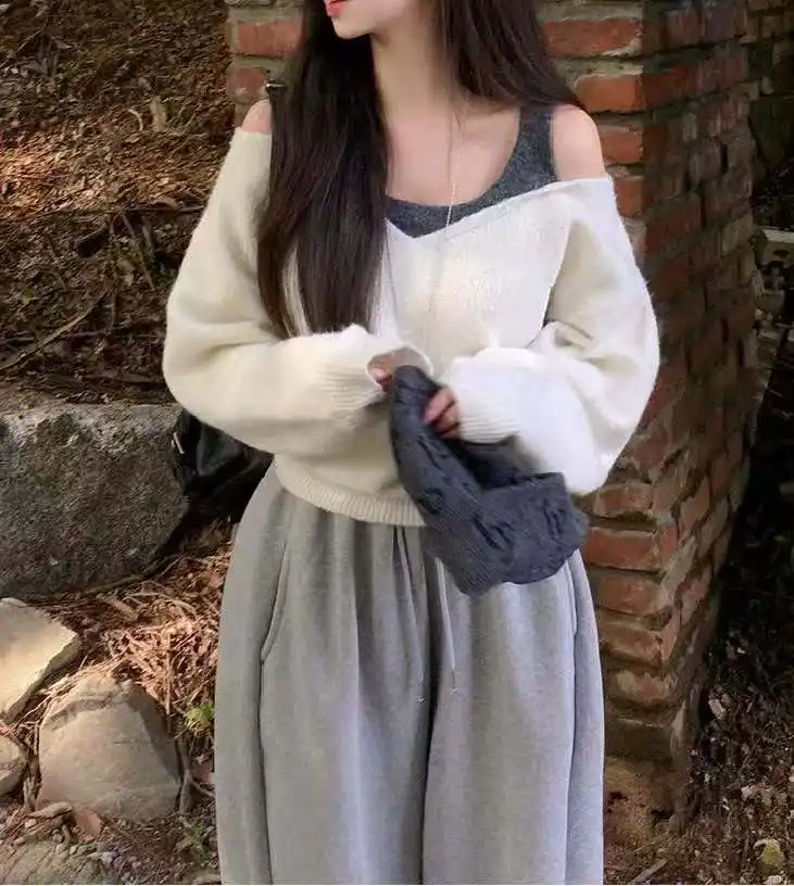 투톤 오프숄더 니트 상세 이미지 3