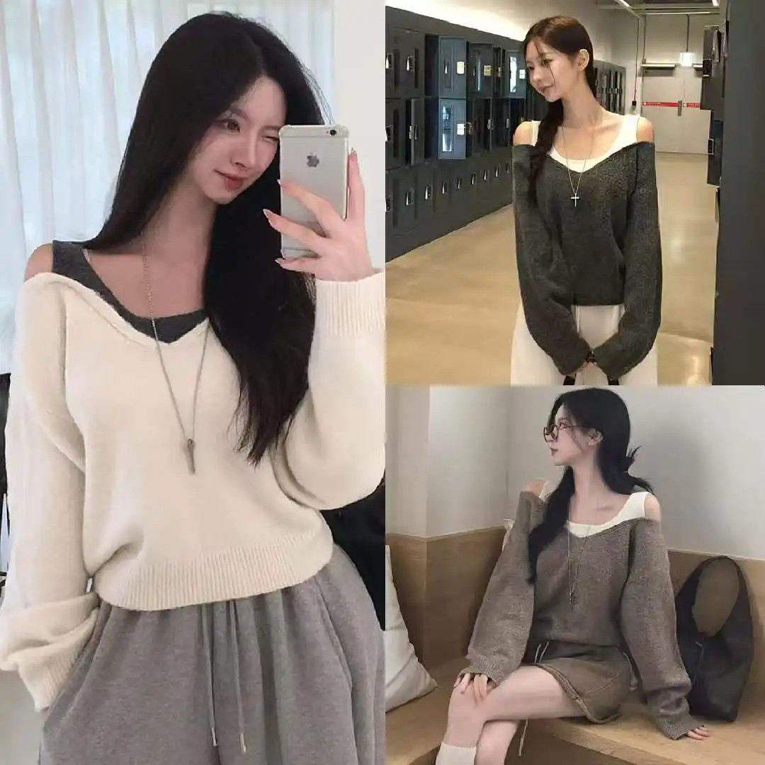 투톤 오프숄더 니트 상세 이미지 18