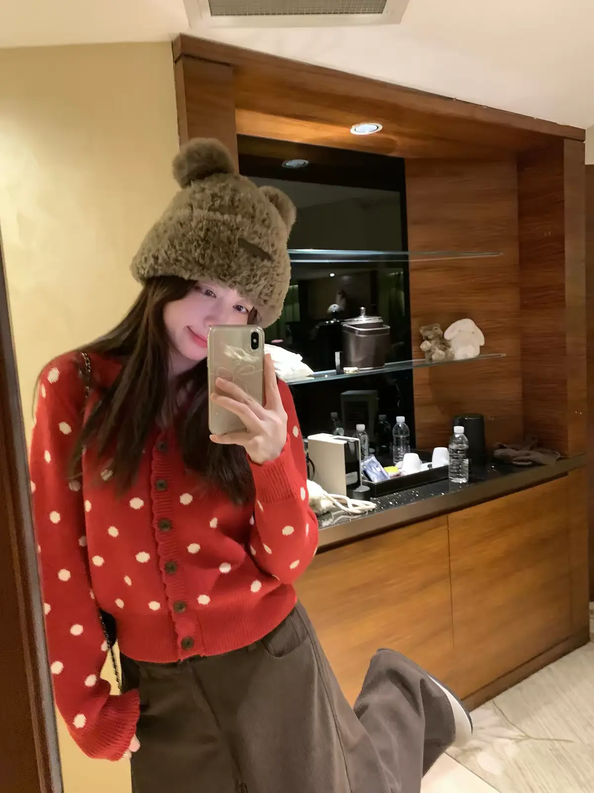 도트 패턴 V넥 니트 카디건 상세 이미지 2