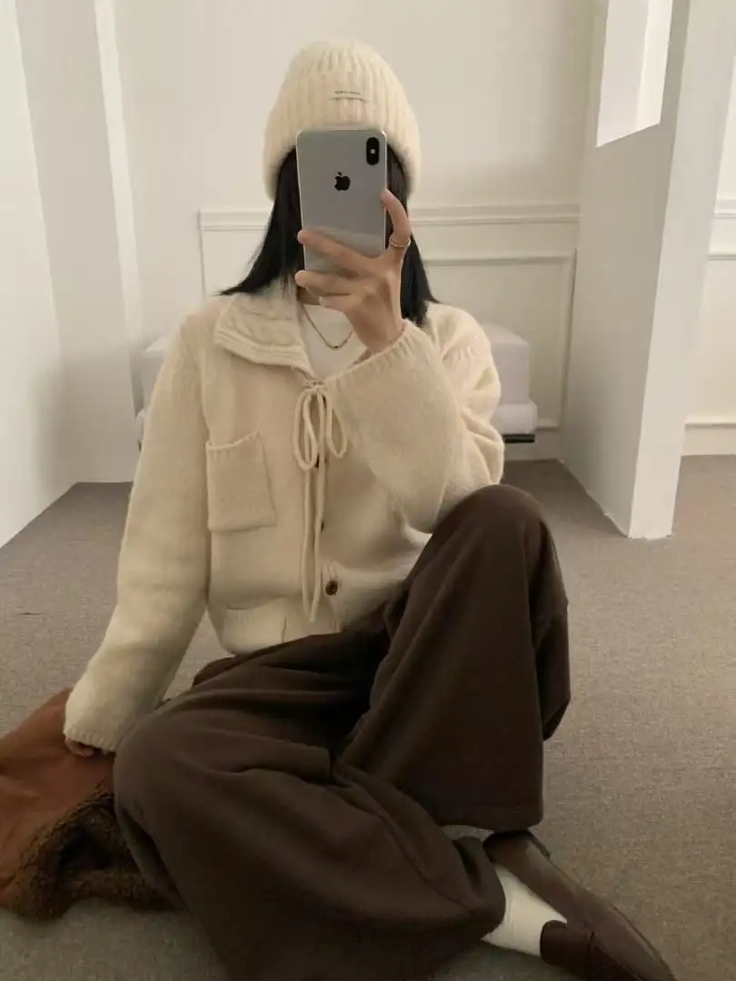 한국인기 폴드 칼라 끈 장식 가디건 상세 이미지 1