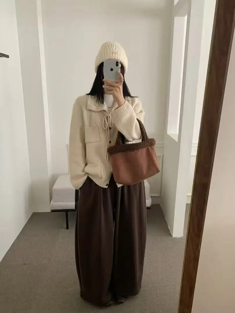 한국인기 폴드 칼라 끈 장식 가디건 상세 이미지 2
