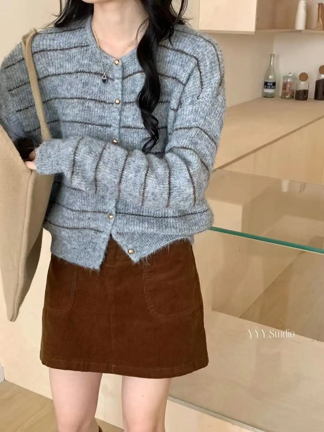 스트라이프 니트 가디건 상세 이미지 7