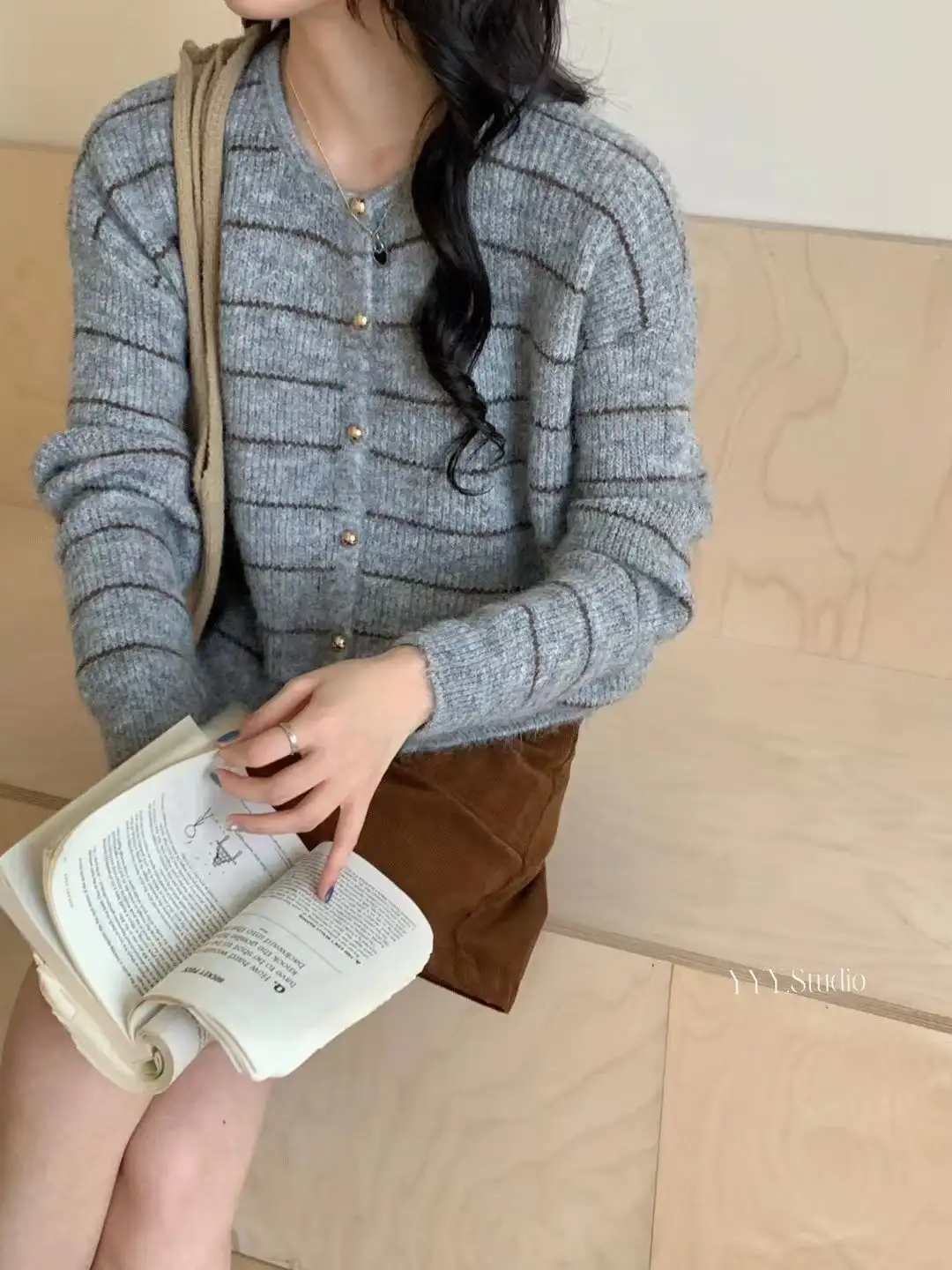 스트라이프 니트 가디건 상세 이미지 8