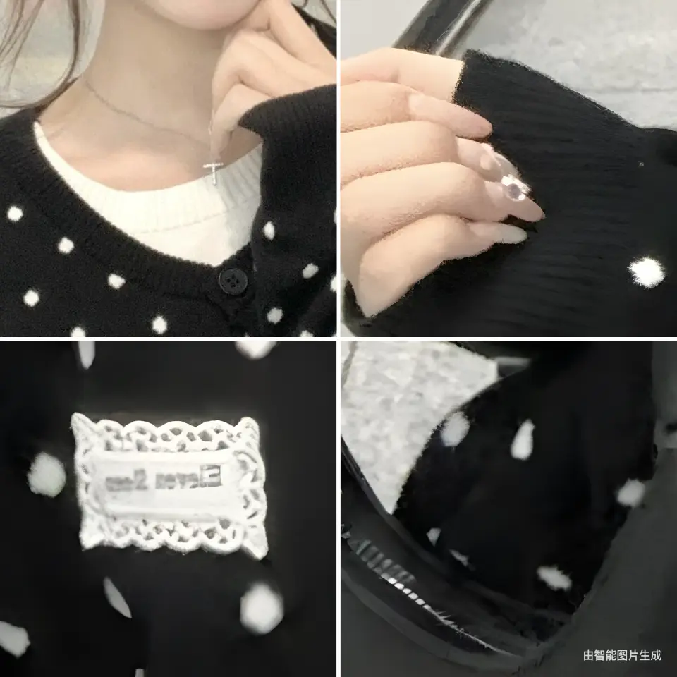 블랙 도트 라운드넥 레이어드 가디건 상세 이미지 8