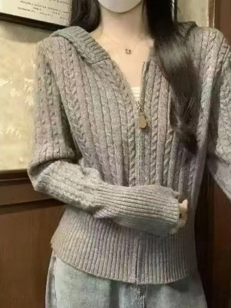 꽈배기 후드 가디건 상세 이미지 1