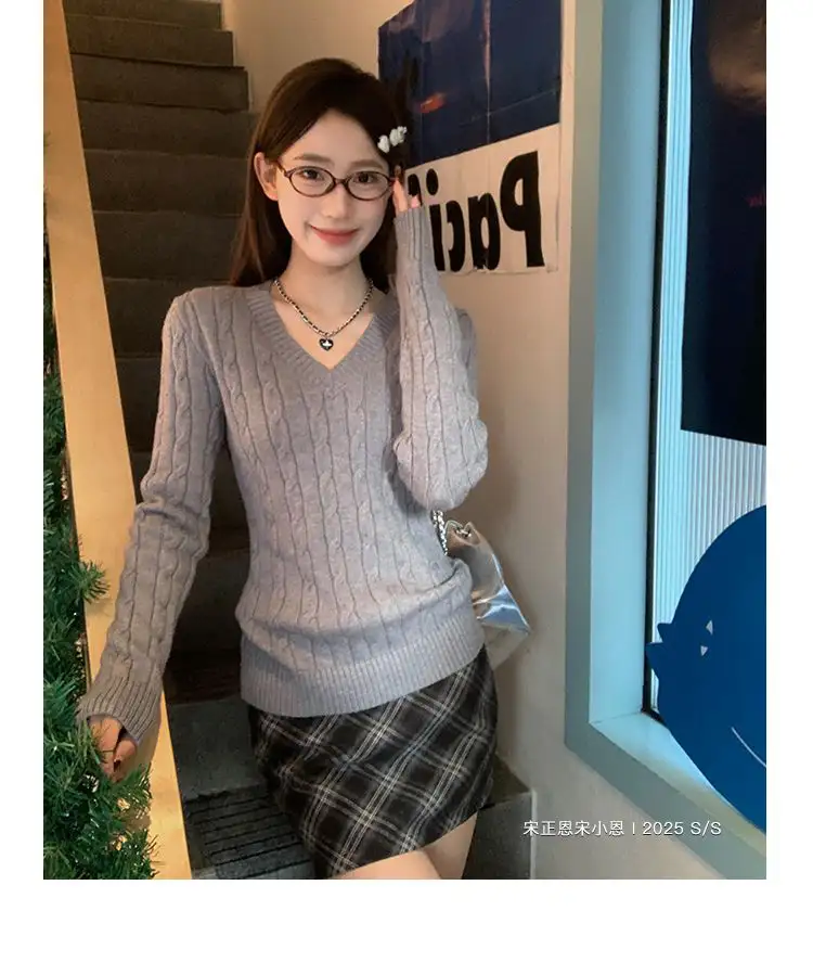 한국인기 루즈핏 꽈배기 V넥 가디건 상세 이미지 1