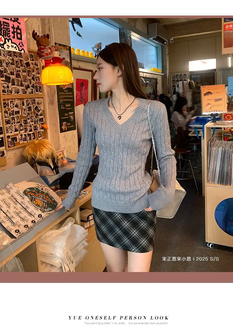 한국인기 루즈핏 꽈배기 V넥 가디건 상세 이미지 2
