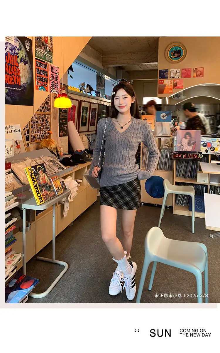 한국인기 루즈핏 꽈배기 V넥 가디건 상세 이미지 3