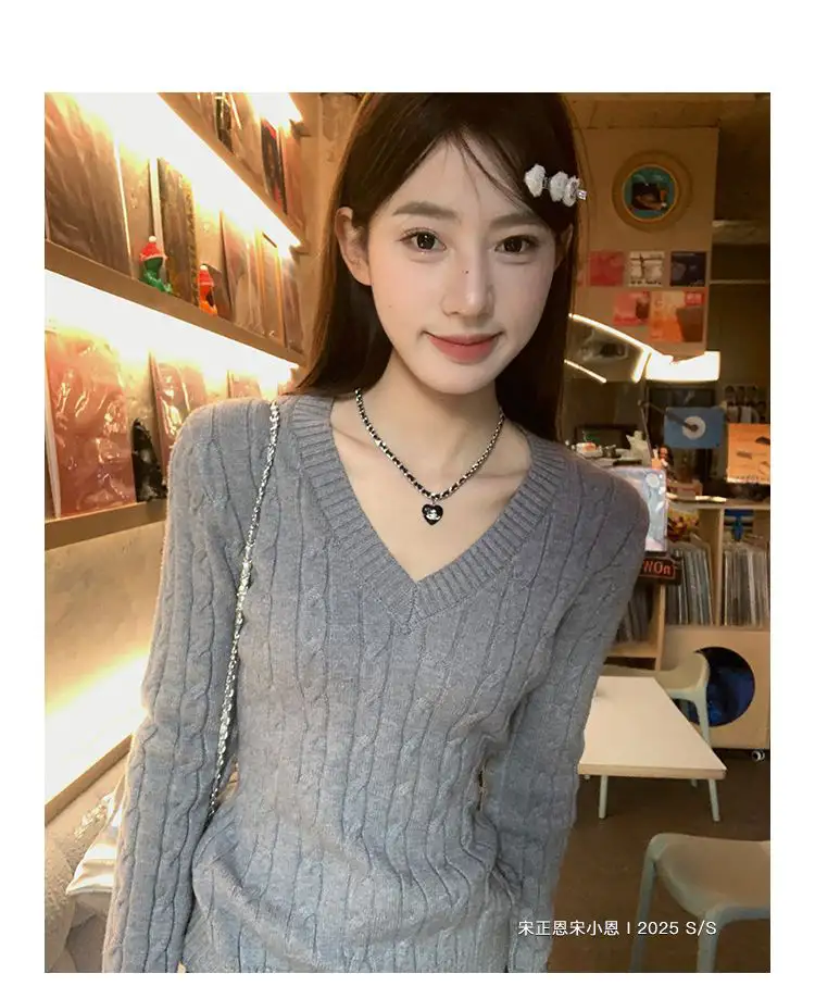 한국인기 루즈핏 꽈배기 V넥 가디건 상세 이미지 4