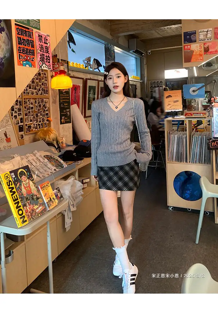 한국인기 루즈핏 꽈배기 V넥 가디건 상세 이미지 5
