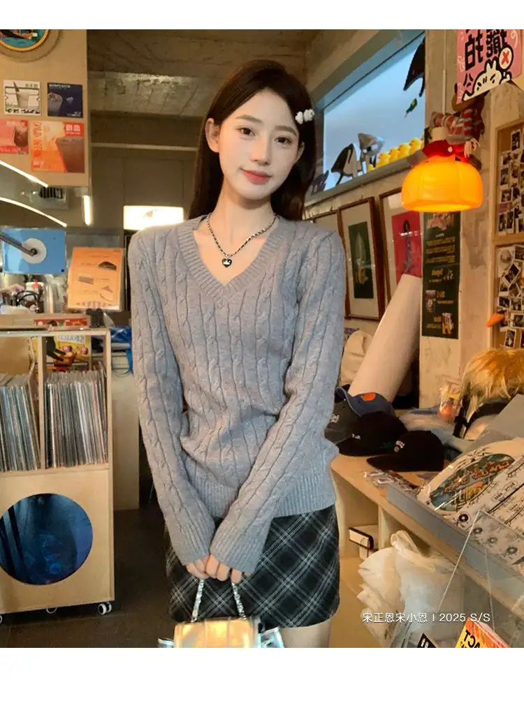 한국인기 루즈핏 꽈배기 V넥 가디건 상세 이미지 6