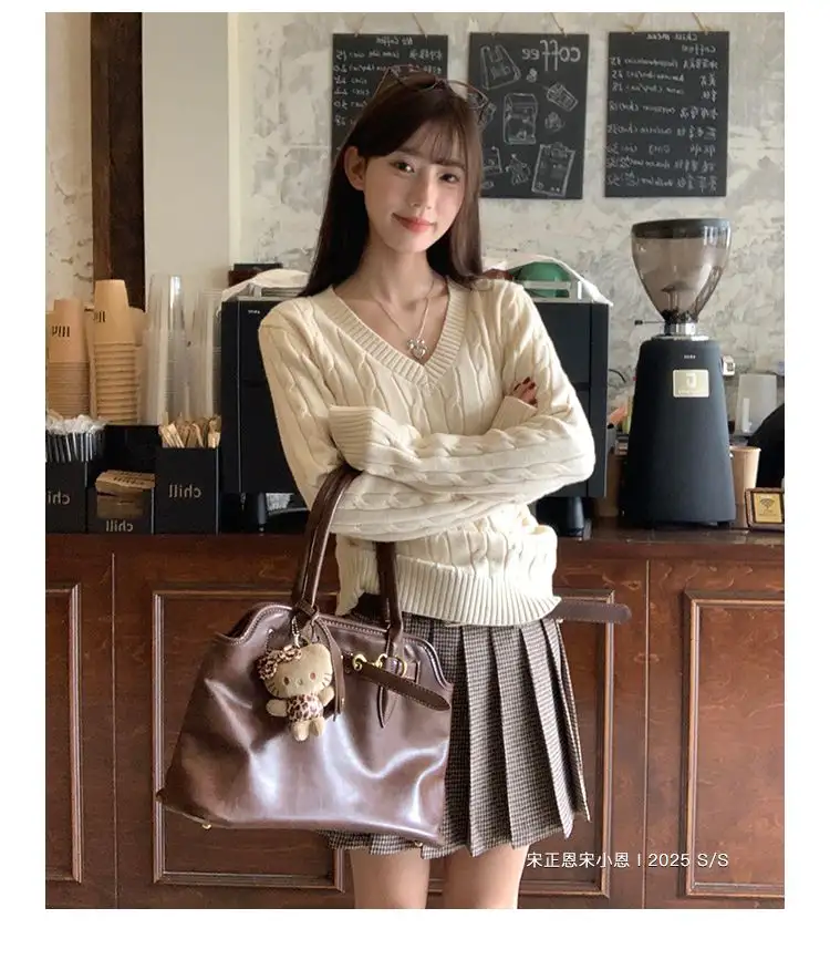 한국인기 루즈핏 꽈배기 V넥 가디건 상세 이미지 10