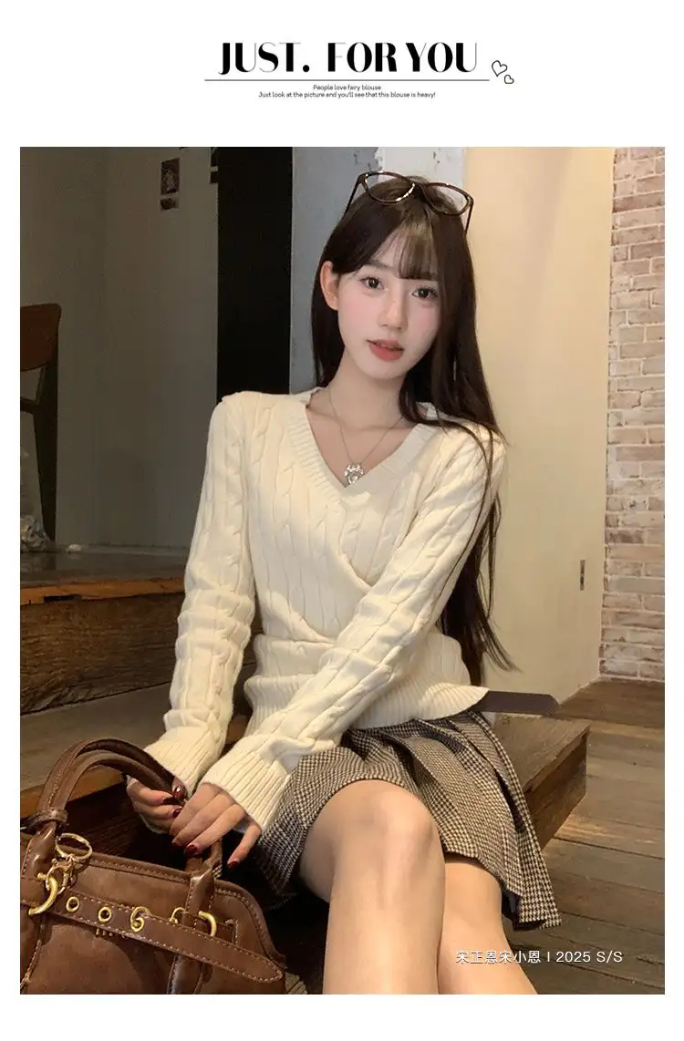 한국인기 루즈핏 꽈배기 V넥 가디건 상세 이미지 15