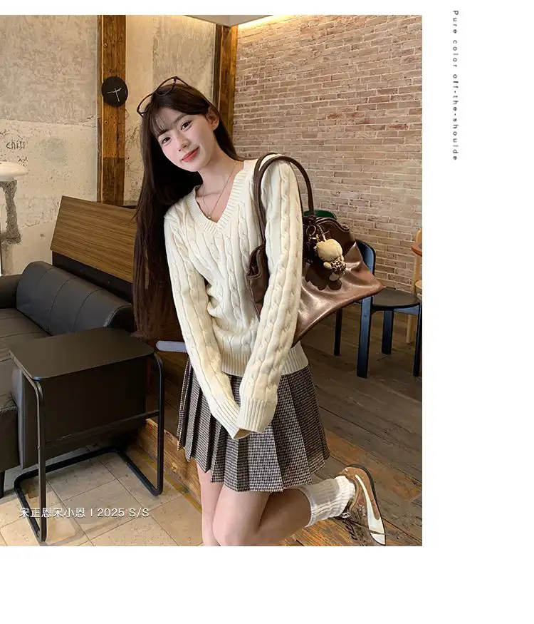 한국인기 루즈핏 꽈배기 V넥 가디건 상세 이미지 20