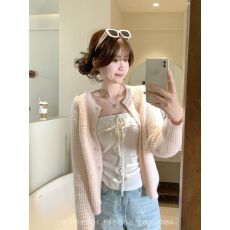 批发华夫格毛衣针织开衫女早<b class='q'>春</b>新款宽松显瘦长袖上衣