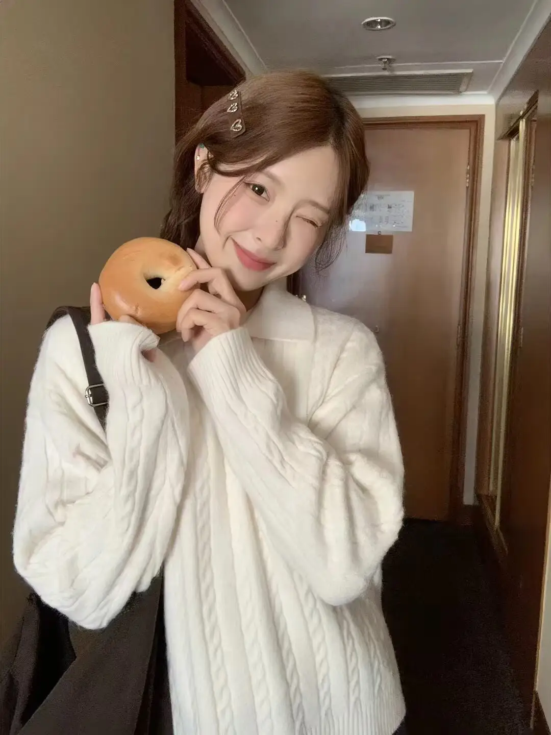 꽈배기 폴드 칼라 긴소매 가디건 상세 이미지 1
