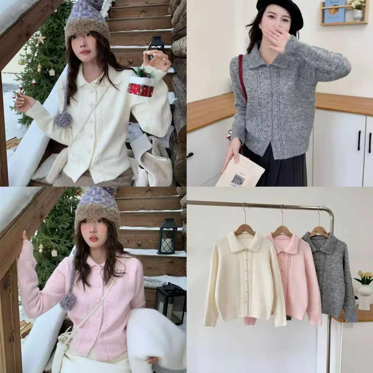 폴드 칼라 루즈핏 니트 가디건 상세 이미지 3