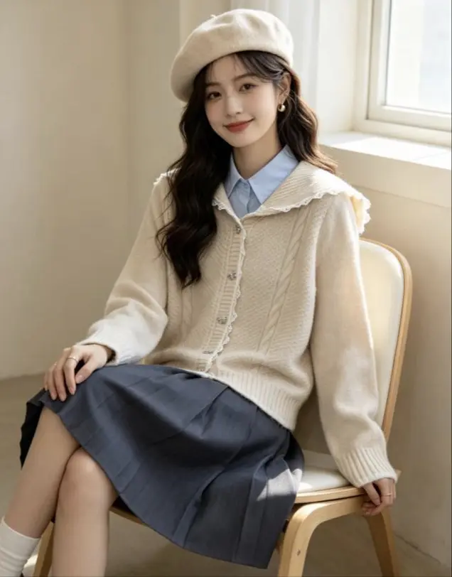 세일러 칼라 꽈배기 가디건 상세 이미지 1