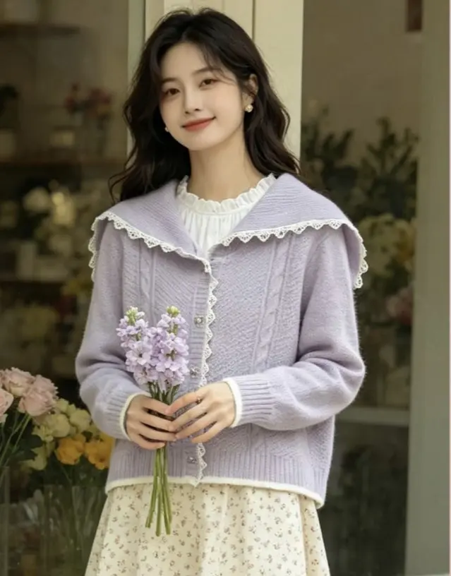 세일러 칼라 꽈배기 가디건 상세 이미지 2