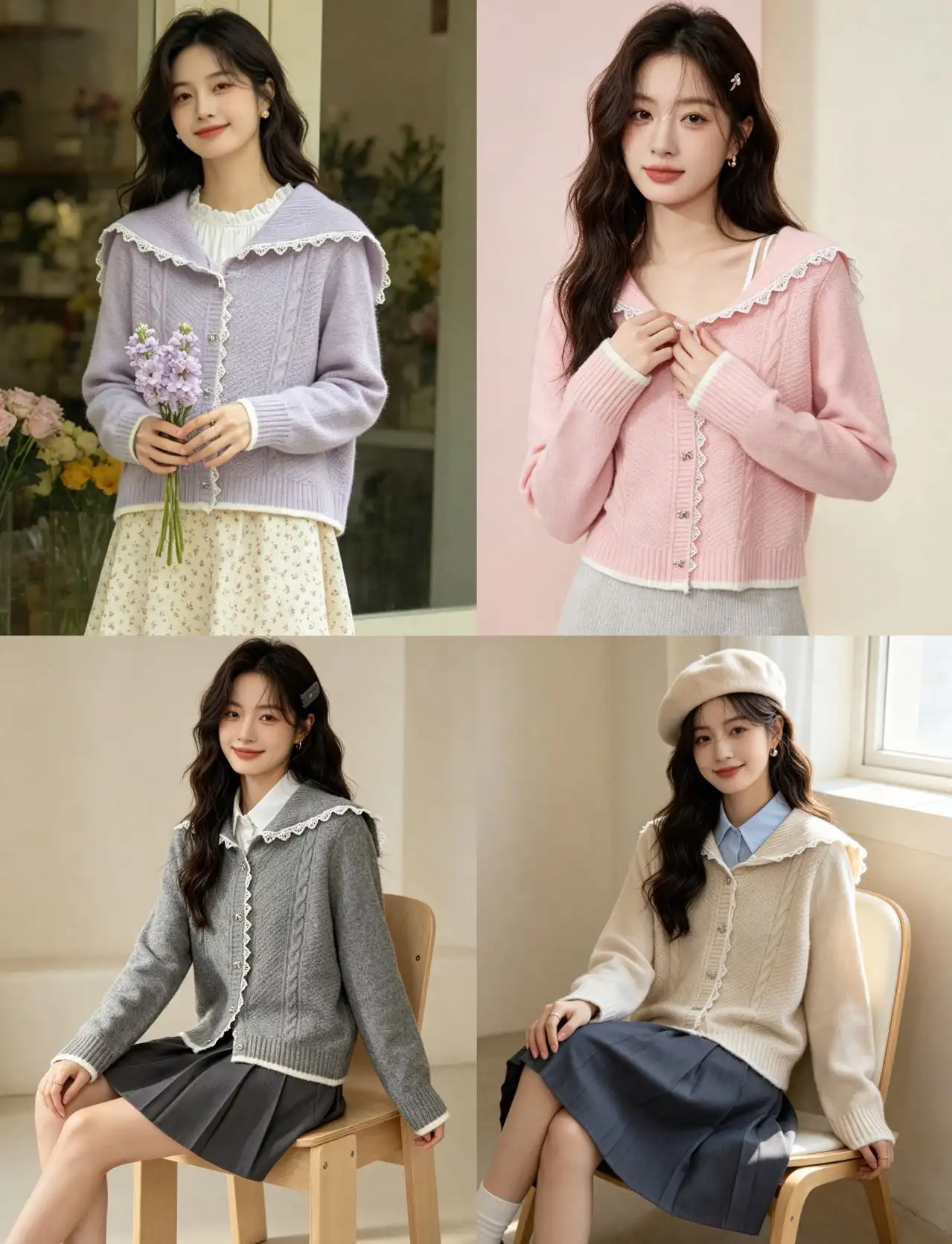 세일러 칼라 꽈배기 가디건 상세 이미지 5