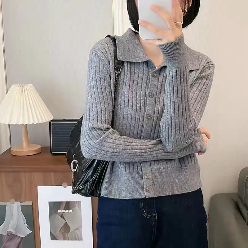 폴로 칼라 니트 가디건 상세 이미지 1