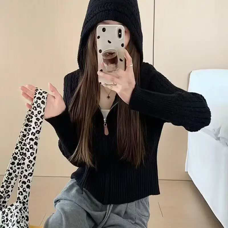 후드 꽈배기 니트 가디건 상세 이미지 2