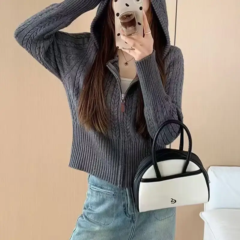 후드 꽈배기 니트 가디건 상세 이미지 4