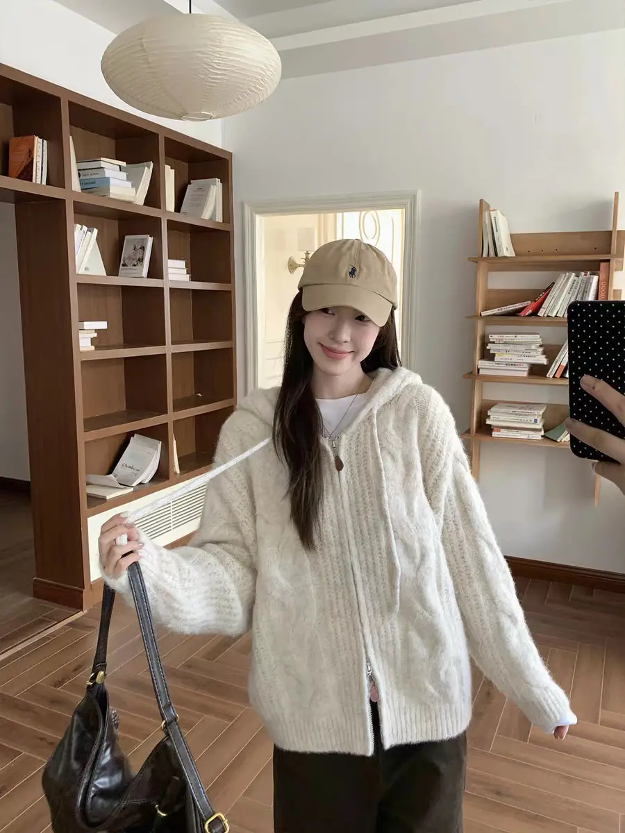 후드 지퍼 니트 가디건 상세 이미지 4