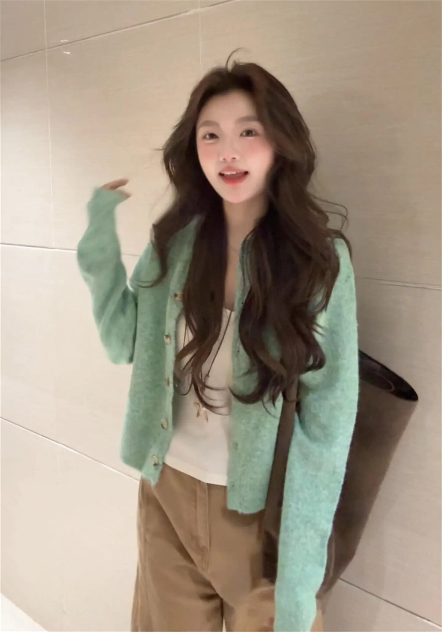 한국인기 그린 루즈핏 니트 가디건 상세 이미지 3