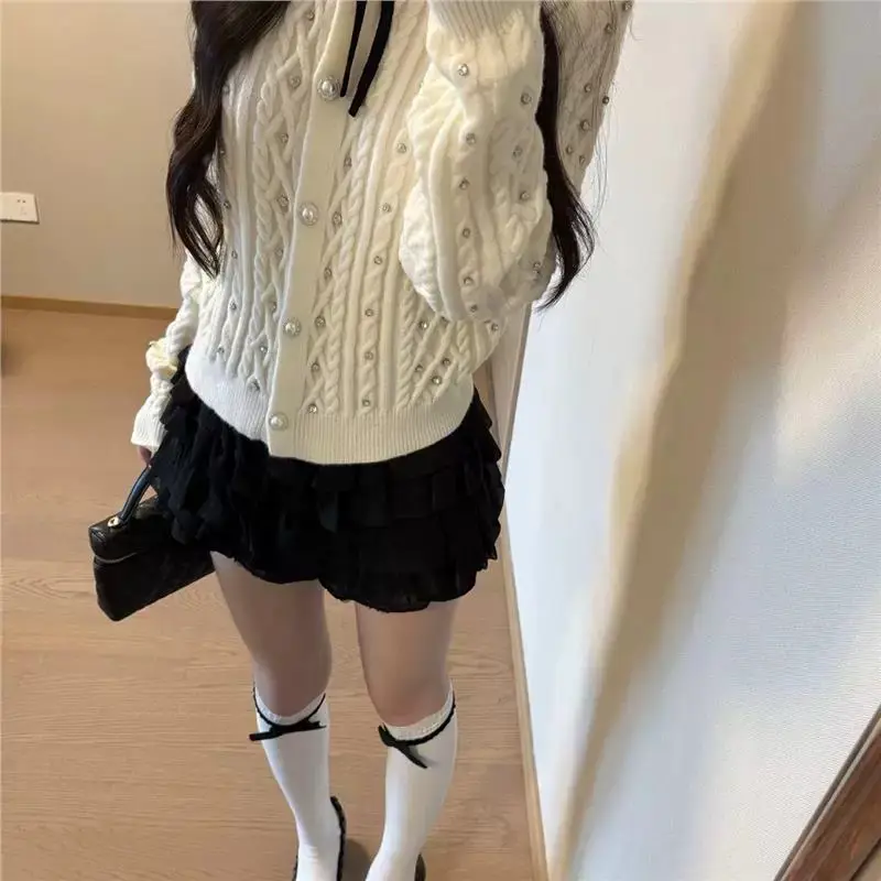 샤넬풍 크리스탈 장식 긴소매 가디건 상세 이미지 4