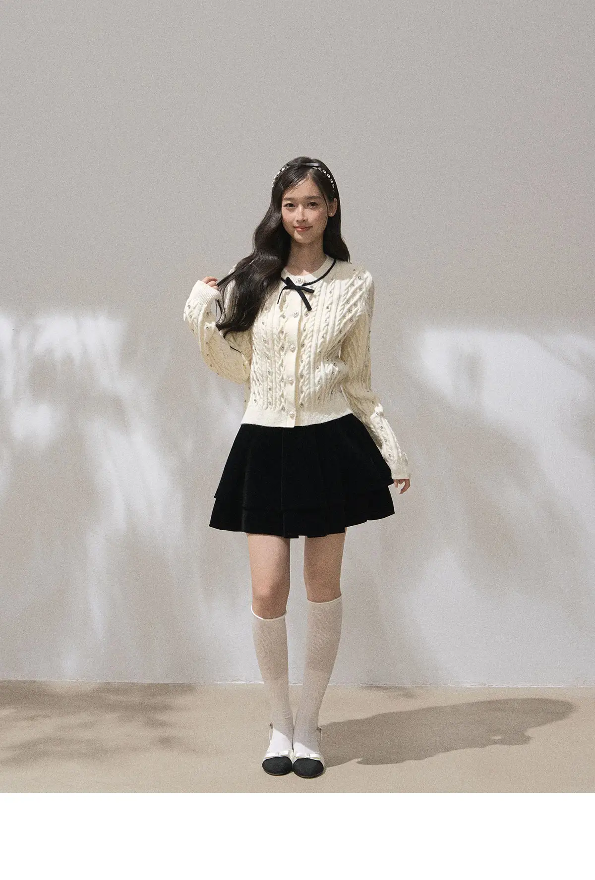 샤넬풍 크리스탈 장식 긴소매 가디건 상세 이미지 7