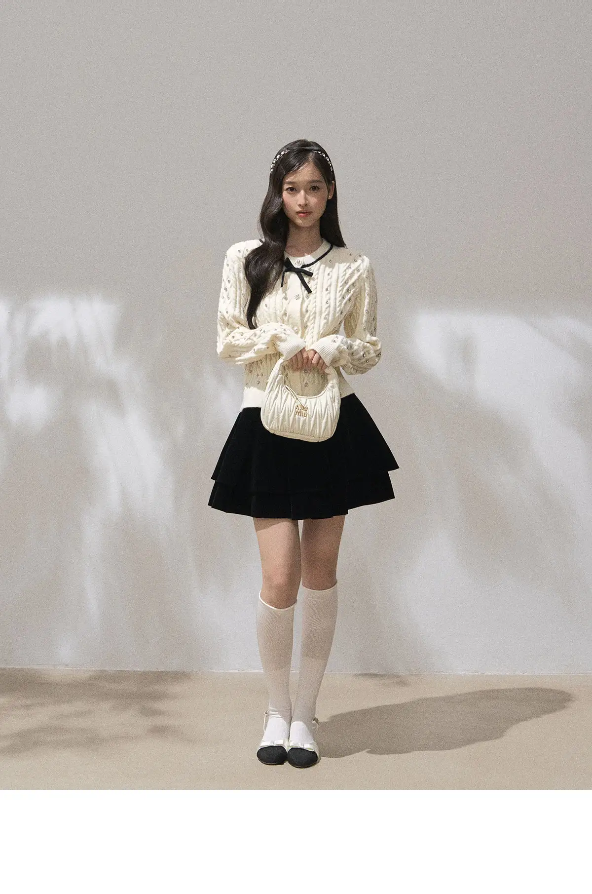 샤넬풍 크리스탈 장식 긴소매 가디건 상세 이미지 8