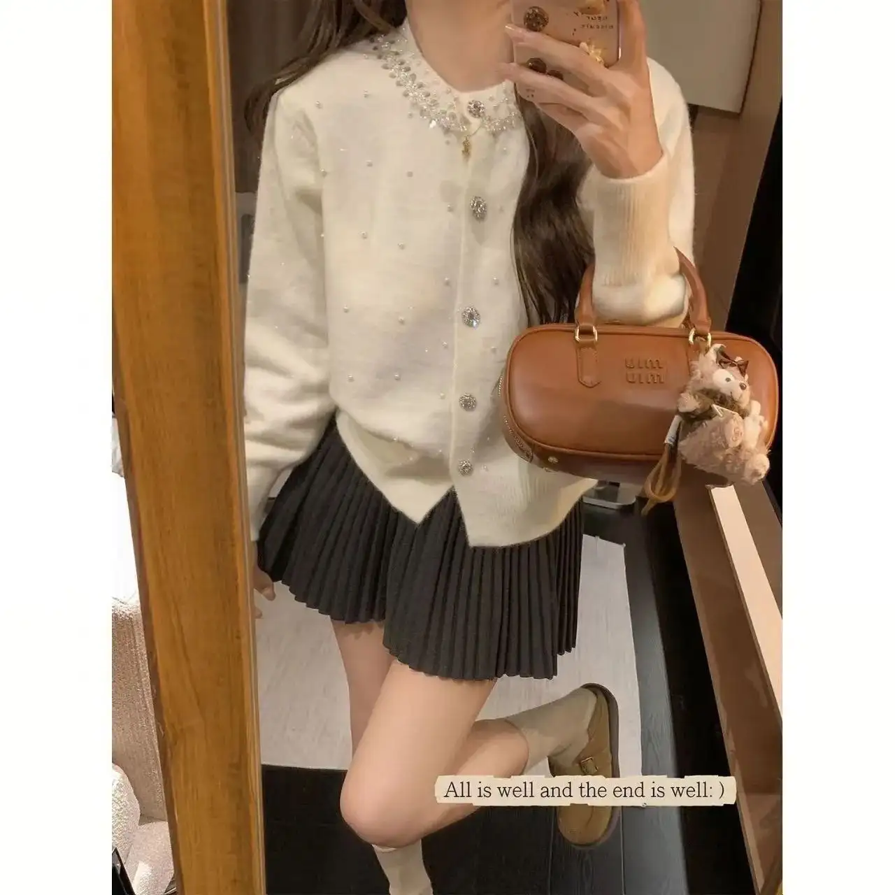 프랑스풍 자수 디테일 라운드넥 가디건 상세 이미지 1