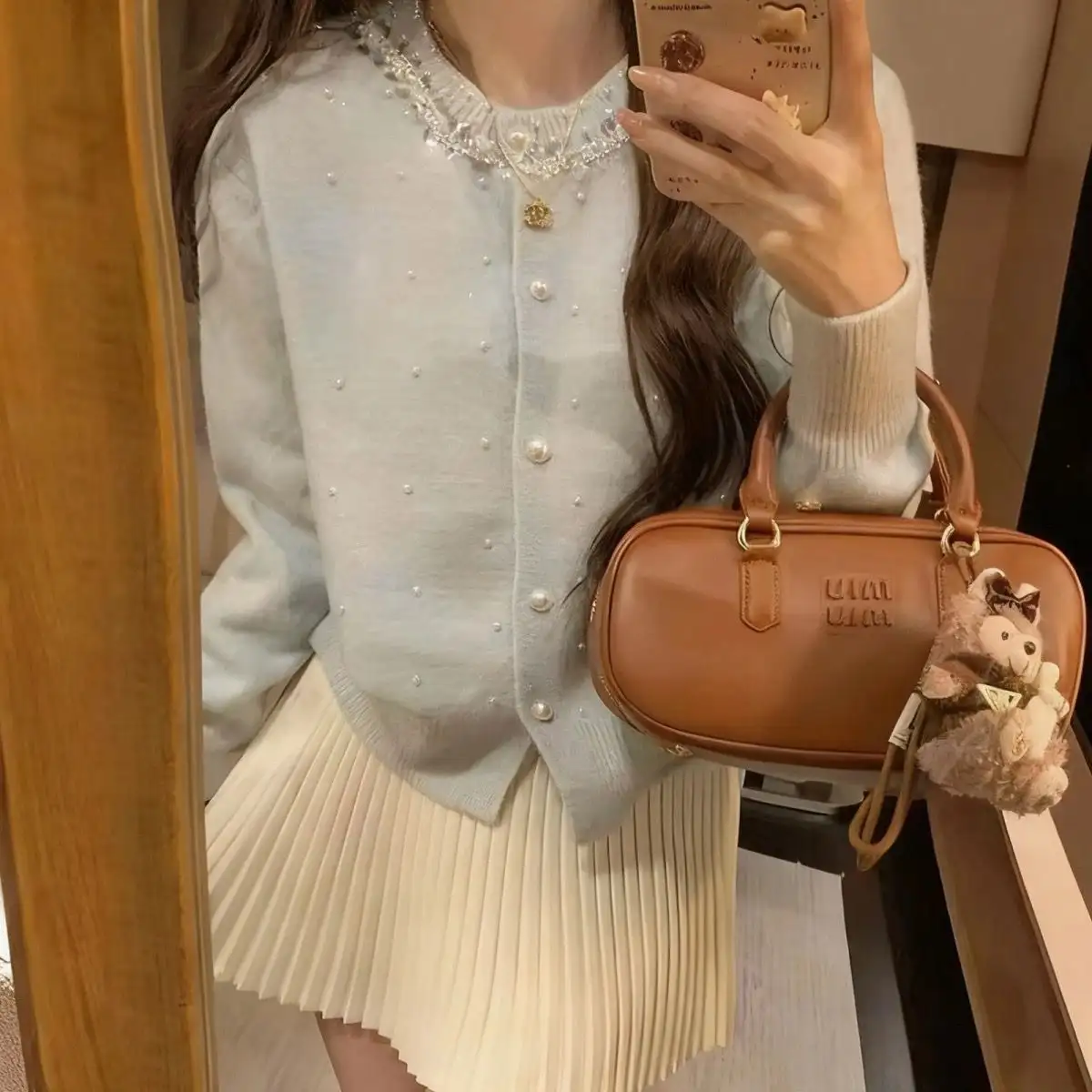 프랑스풍 자수 디테일 라운드넥 가디건 상세 이미지 3