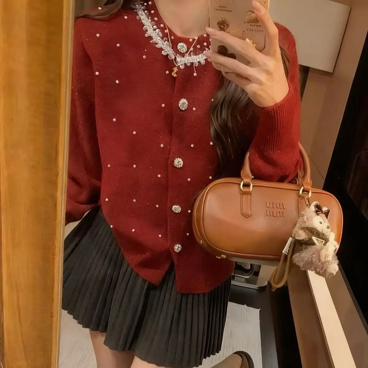 프랑스풍 자수 디테일 라운드넥 가디건 상세 이미지 5