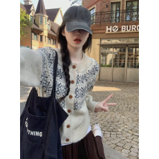 批发学院风费尔岛提花开衫女春装慵懒风针织衫氛围感毛衣外套打底内搭