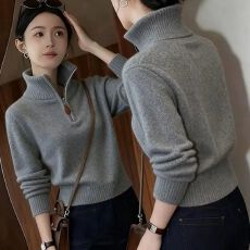 批发巨好看半拉链灰色毛衣女<b class='q'>韩版</b>冬季内搭针织打底衫高级感立领上衣服