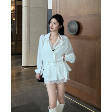 批发实拍实价 纯欲蕾丝挂脖吊带背心长袖开衫衬衣两件套女