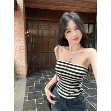 批发实拍实价   辣妹性感撞色条纹抹胸吊带背心女带胸垫