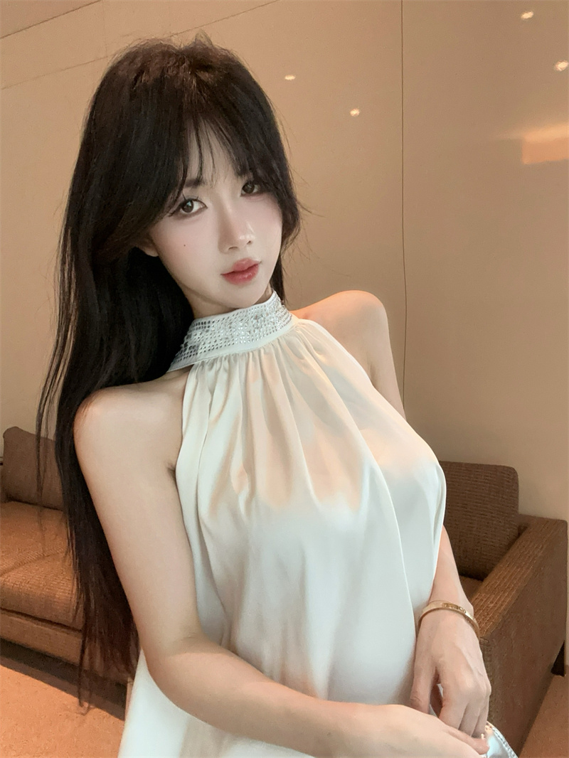 실사 정가 고급 센스 새틴 무거운 작업 벨트 훈련 행침 목 슬립 여성 셔츠