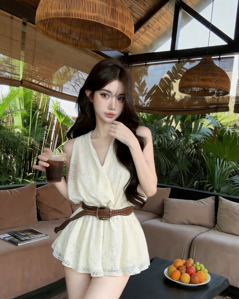 실사 새로운 레이스 행침 목 조끼 스커트 여성 벨트 포함
