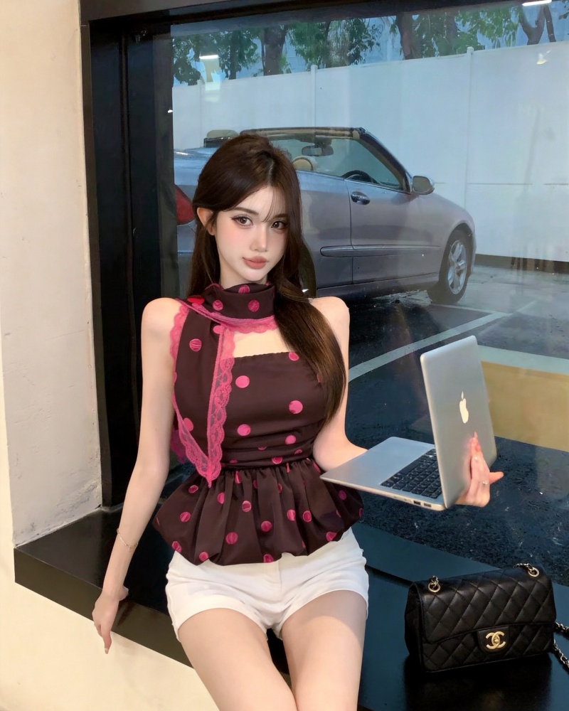 실사 새로운 핫걸 레트로 프린트 슬림해 보이는 튜브탑 캐미솔 경기 머리띠