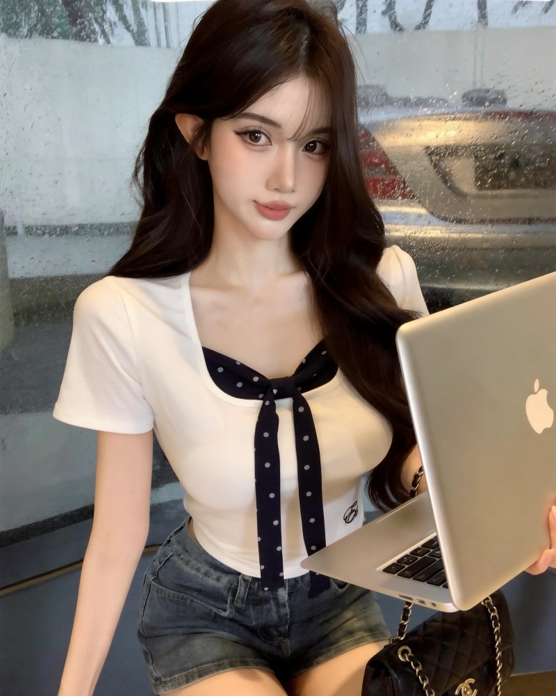실사 새로운 자이언트 잘 생긴 도트 무늬 자수 패치워크 페이크 레이어드 순면 반팔 티셔츠 맨위 여성